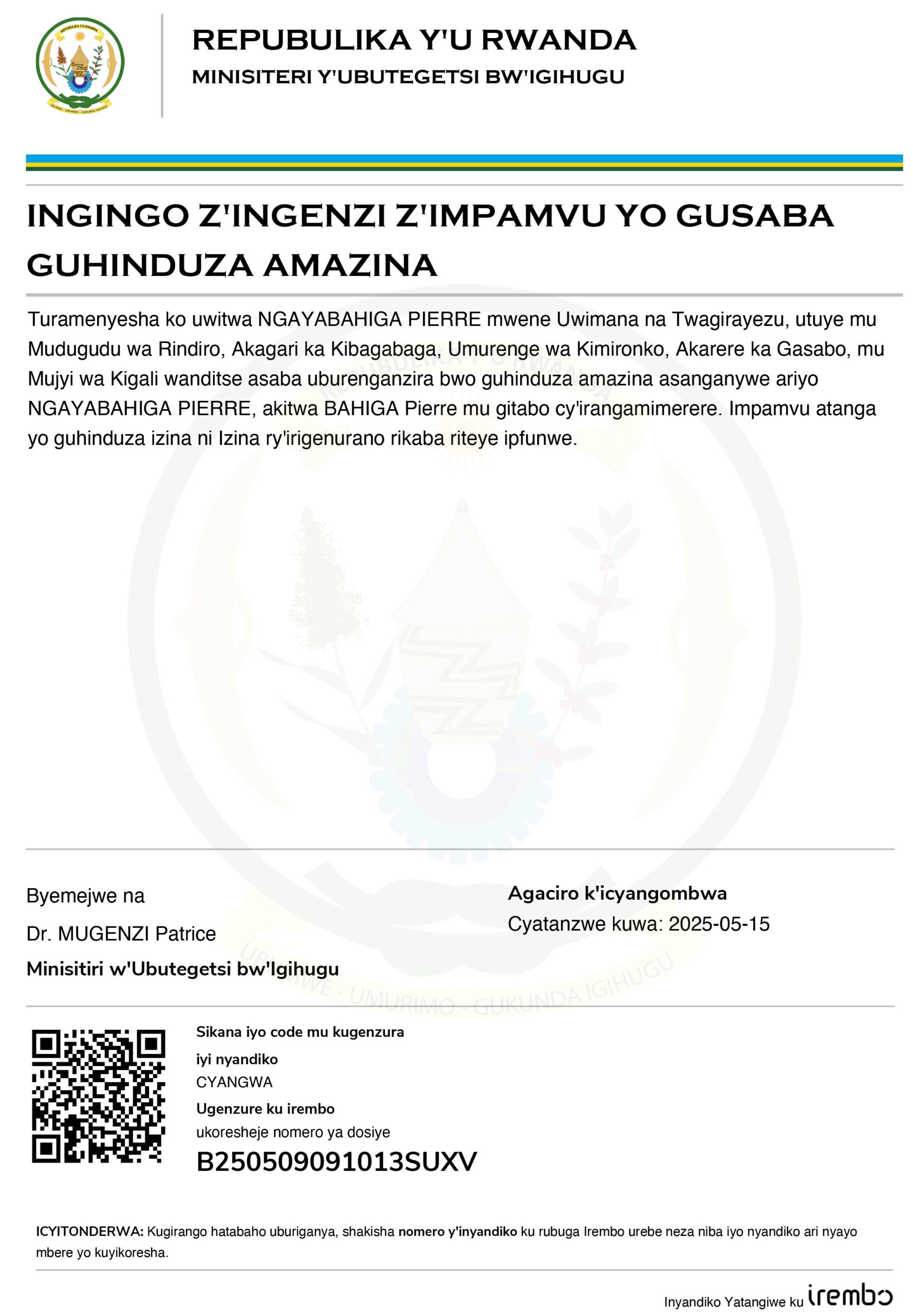 Change of name certificate